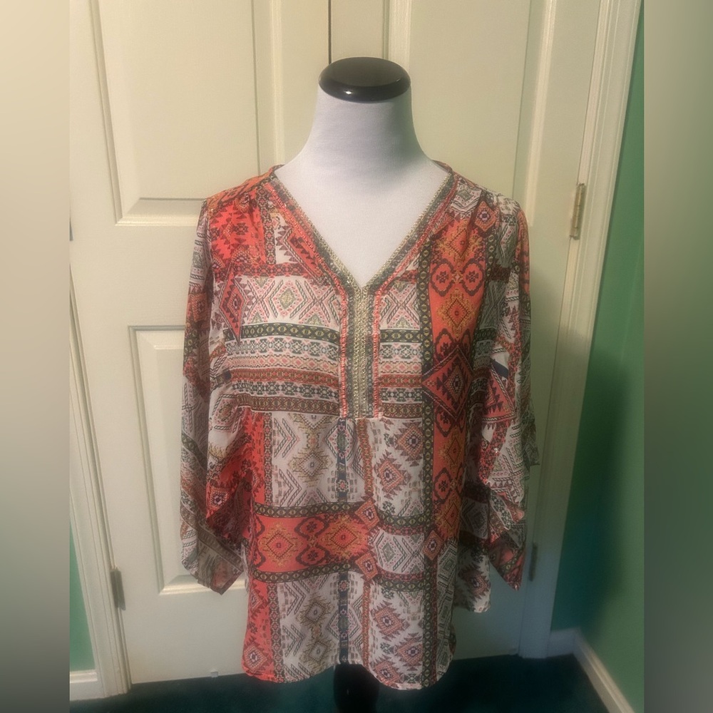 Zac & Rachel Red and Green Patterned Tunic Top